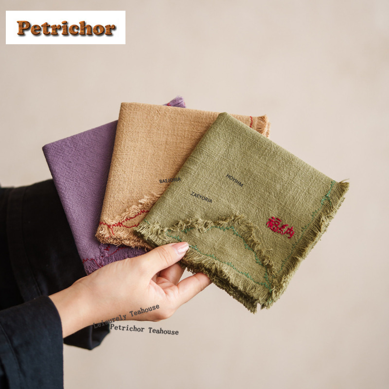 Embroidery Towel - HOYIHM Cotton Linen Hand-sewn Tassel Edges