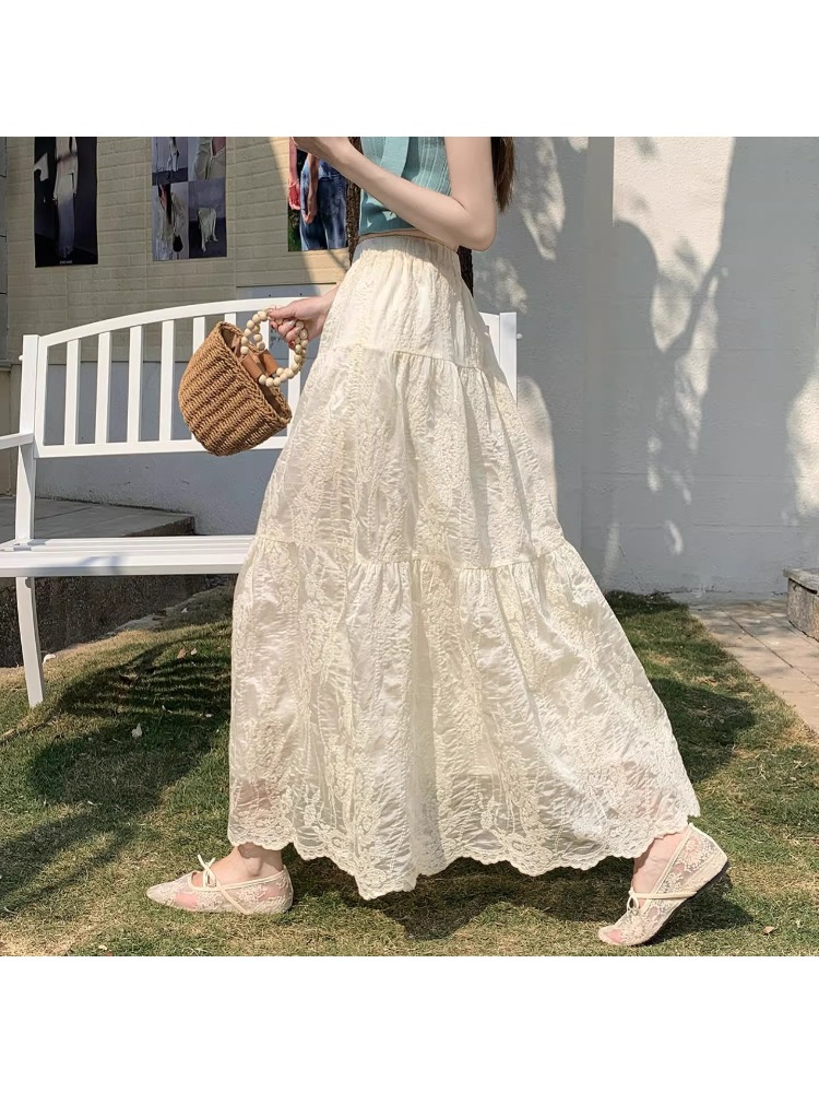 Embroidery Skirt - Heavy Embroidery Half-length Skirt Women's Spring