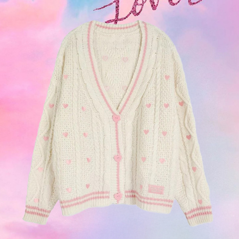 Embroidery Patches - Lover Cardigan with Pink Heart Button