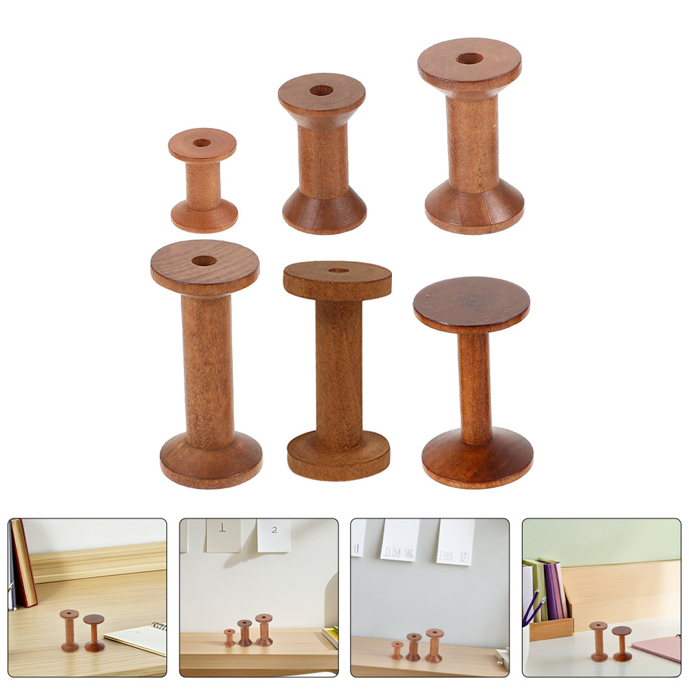 Embroidery Thread Yarn - 6Pcs Vintage Wooden Thread Spools Rustic