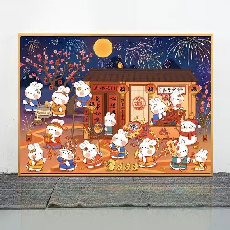Embroidery Rabbit - 9CT 100X75CM New Year Rabbits Cartoon