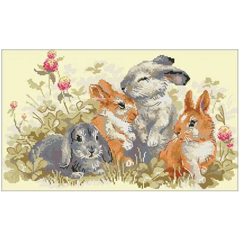Embroidery Rabbit - Four Little Rabbits Animals Patterns Counted