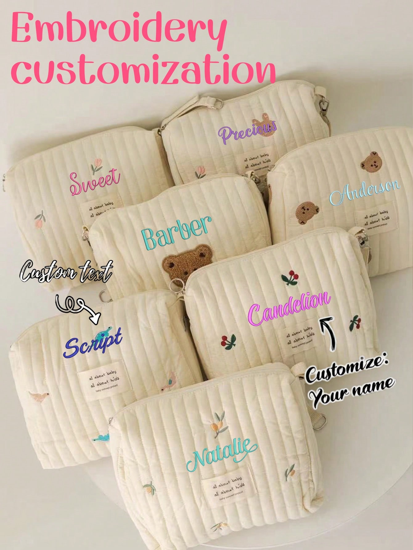 Embroidery Names - Custom Name Embroidery Baby Diaper Bag
