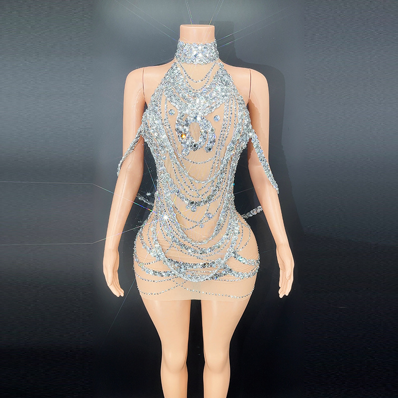 Sexy Sparkly Silver Prom Dress - Embroidery Skirt review and price