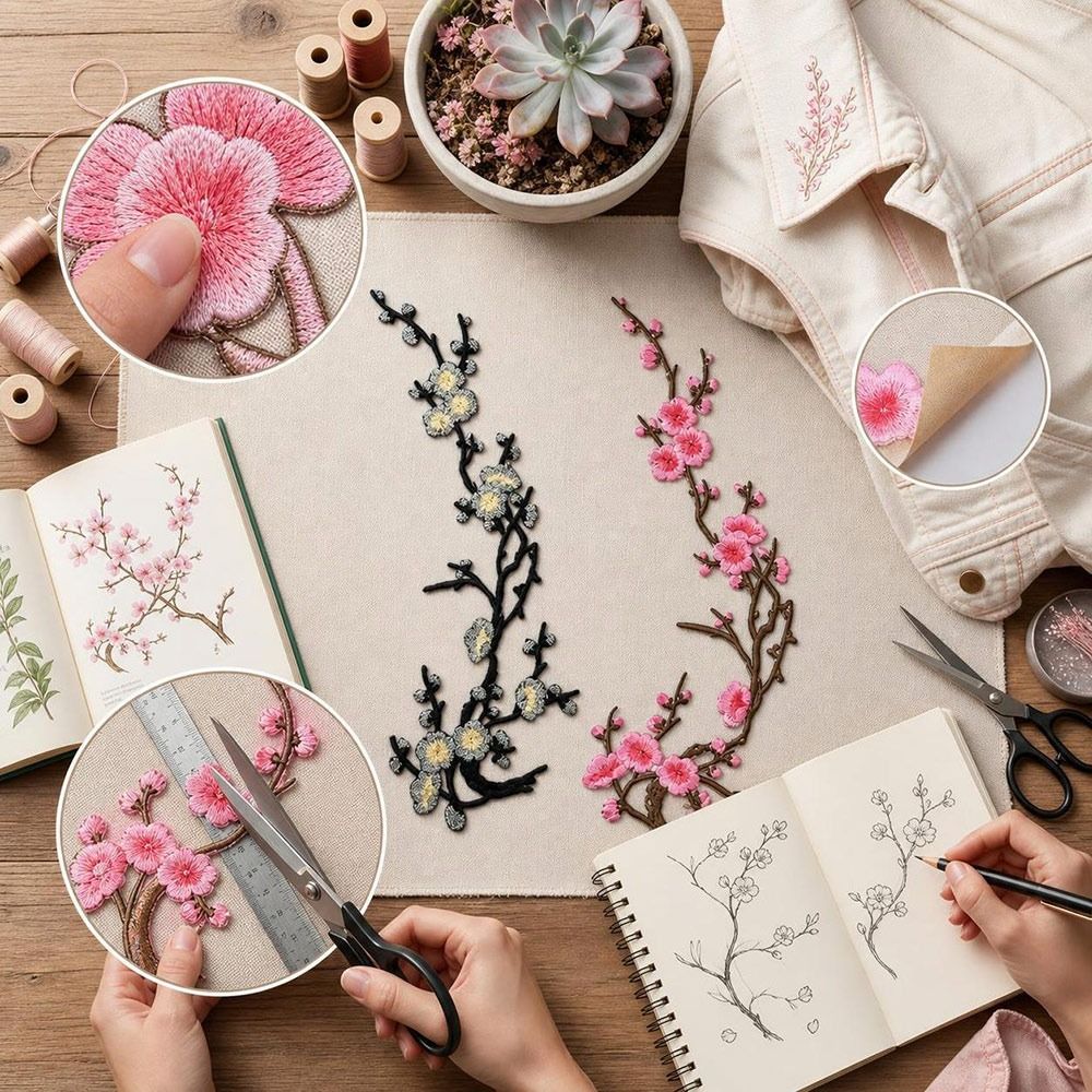 DIY Cherry Blossom Iron On Pat - Embroidery Patches review and price