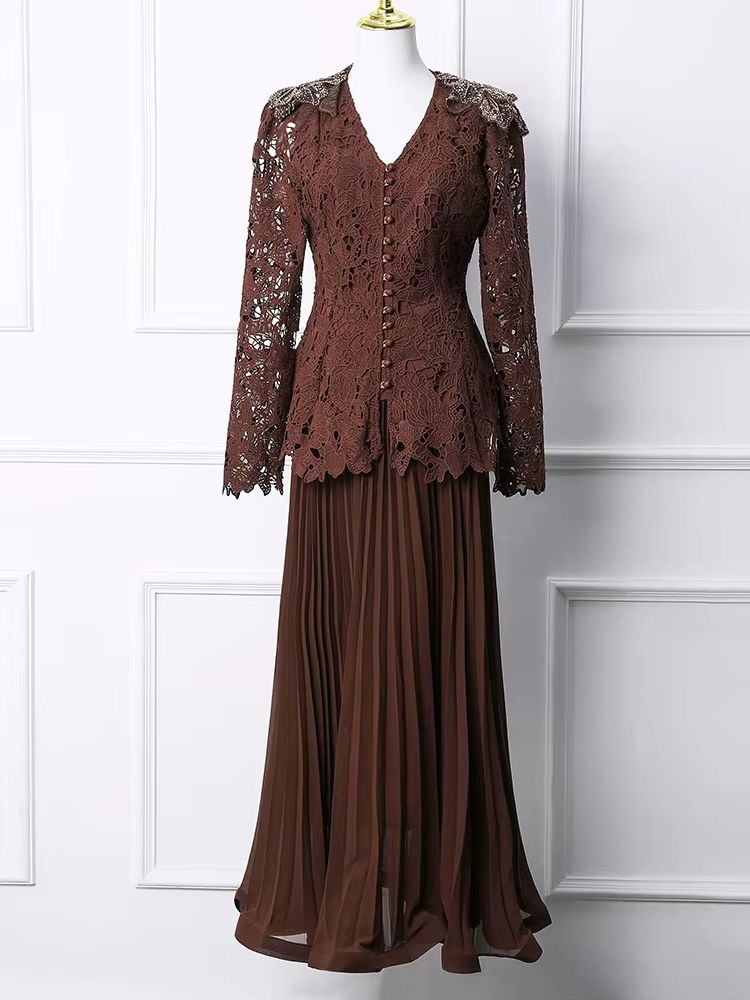 Women Burgundy Lace 2 Piece Se - Embroidery Skirt review and price
