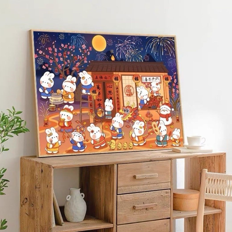 9CT 100X75CM New Year Rabbits  - Embroidery Rabbit review and price