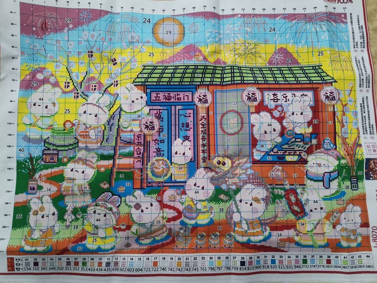 9CT 100X75CM New Year Rabbits  - Embroidery Rabbit review and price