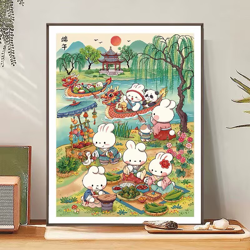 Dragon Boat Race Rabbits Print - Embroidery Rabbit review and price